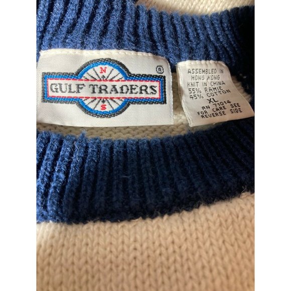 GULF TRADERS Cream Argyle Knit Unisex Pullover Sweater Size XL - Picture 9 of 9
